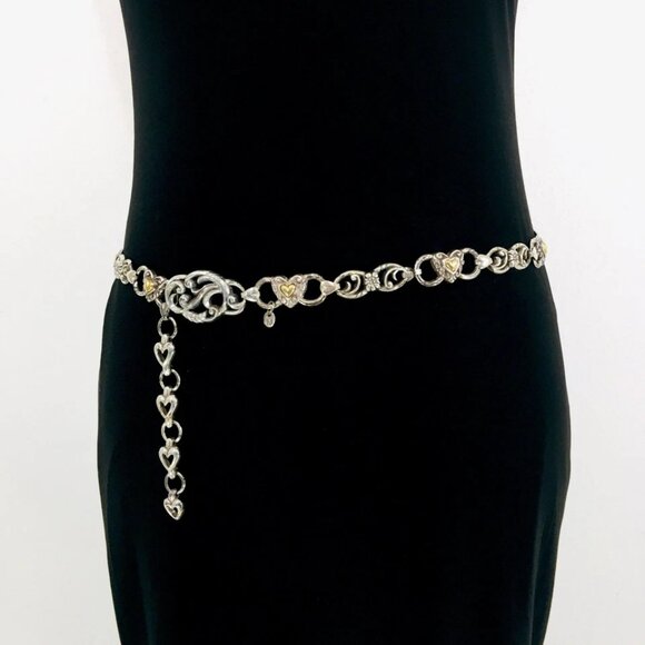 Vintage Silver & Gold Tone Hearts Chain Link Belt Sz M 35”Inches - Picture 4 of 10